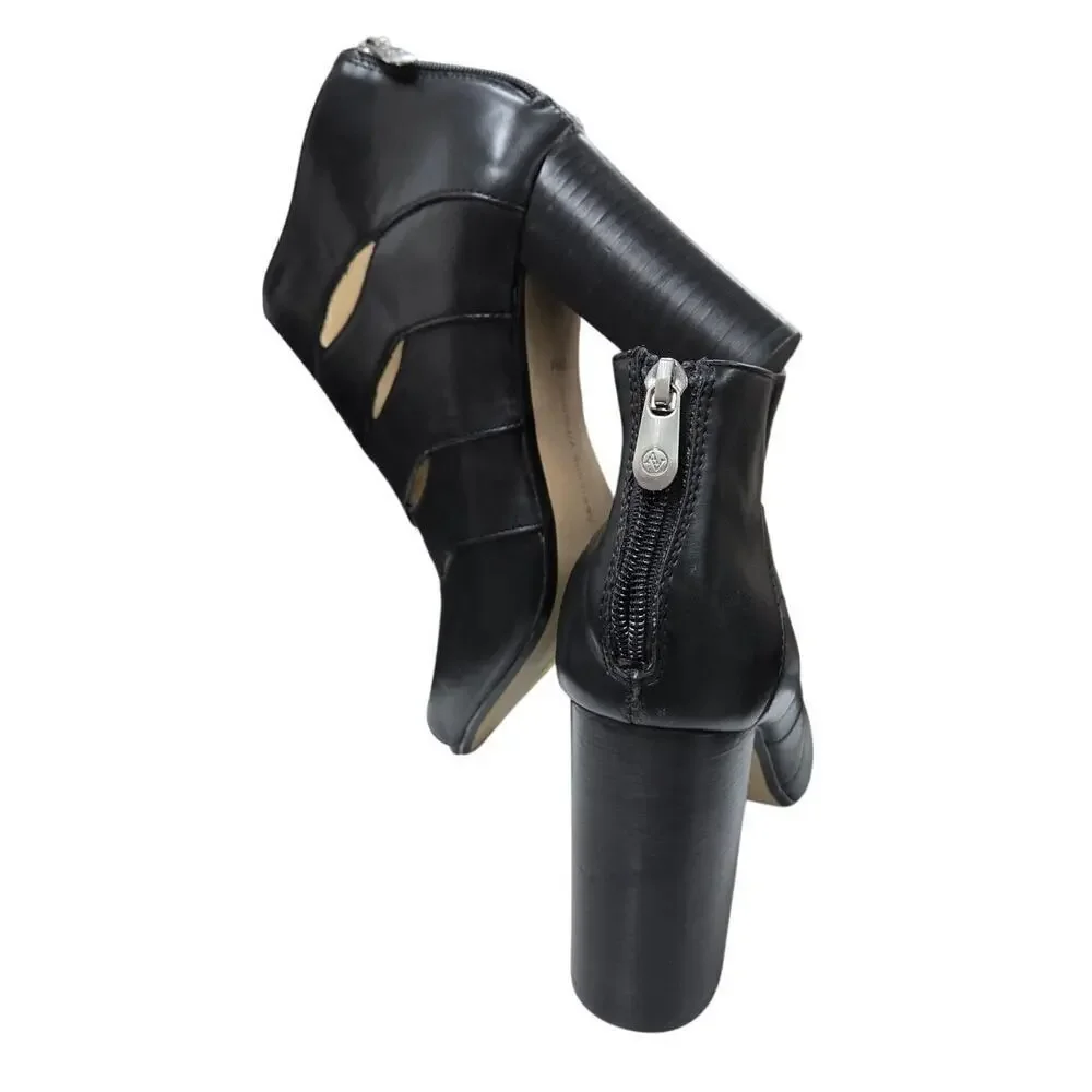Adrienne Vittadini Black Cutout Peep-Toe Heels 9.5M Leather High Heel Dressy